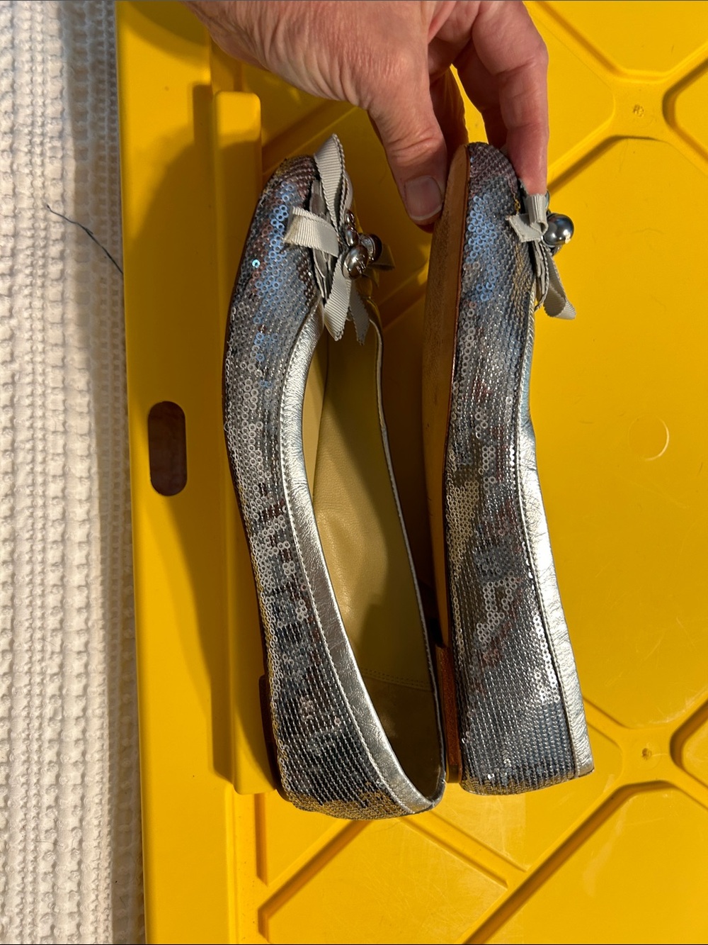 COACH Silver Metallic Women's Ballet Flats with Bow & Jewel Accent - Picture 2 of 5